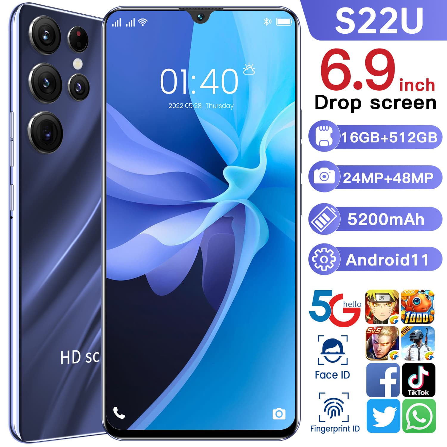 S22 Ultra Pro Cross-border 6.9-inch Waterdrop Screen Android Smartphone All-in-One OEM Dropshipping Manufacturer