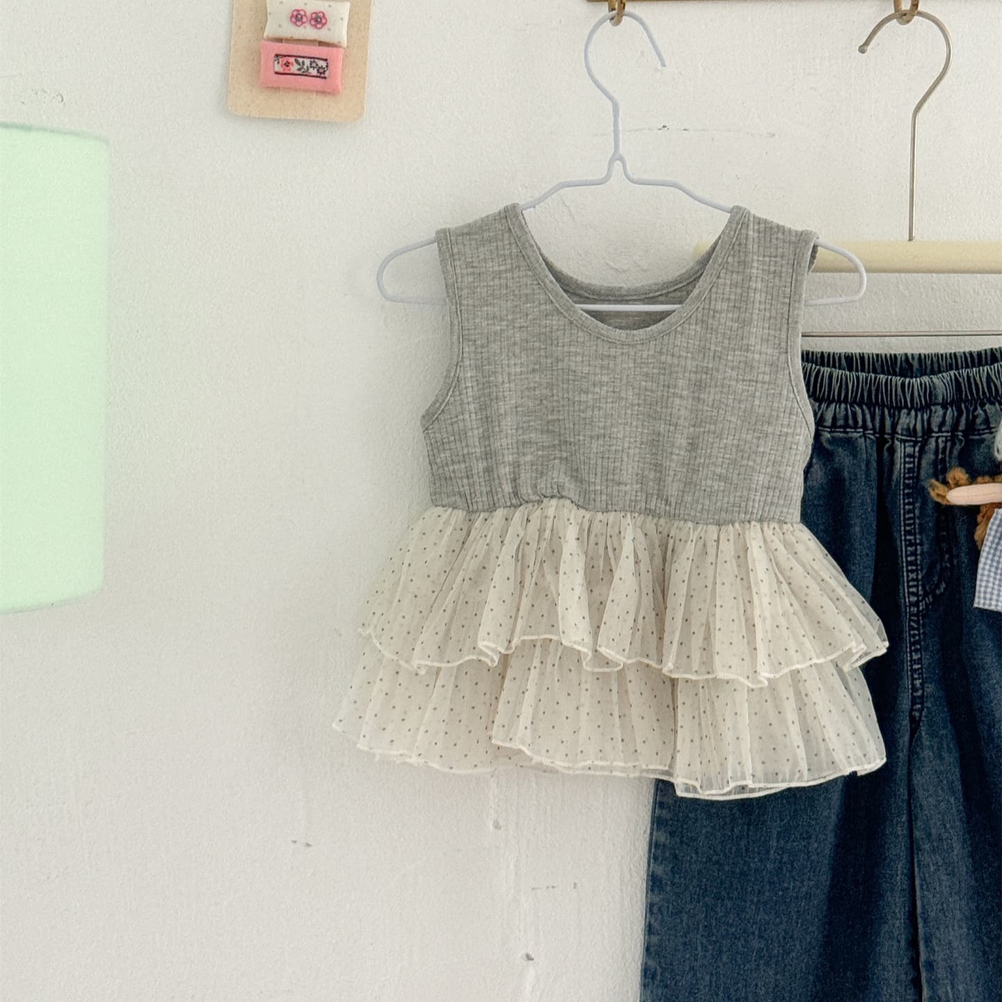 Lai Baobao 2026 Summer New Korean Style Soft Comfortable Fashionable Polka Dot Mesh Girls Vest Top
