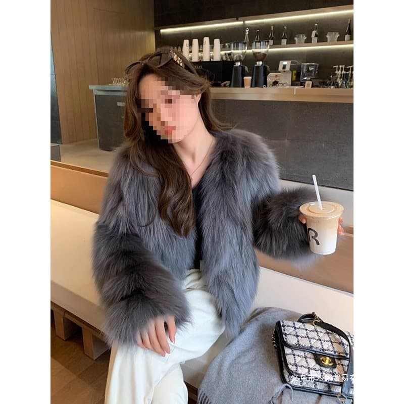 Women's leather jacket 2024 new style furry coat faux fox fur loose slim-fit elegant lady style