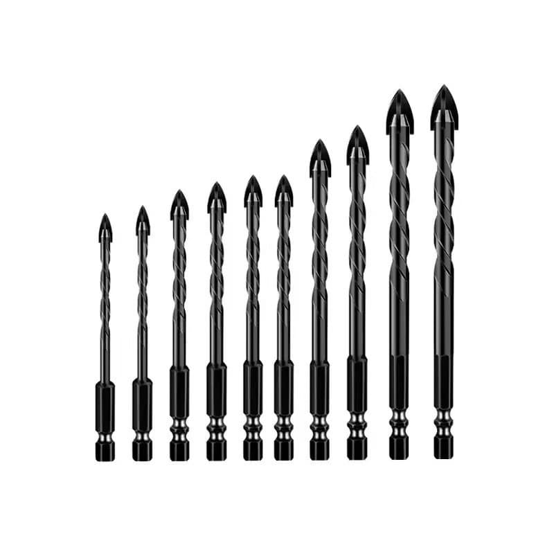 Four-Blade Cross Drill Cross-Border Set 7pc, Wood Cement Ceramic Glass Drilling, Hexagonal Alloy Triangle Drill