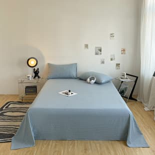 Class A Simple Solid Color Washed Cotton Fitted Sheet, Machine Washable, Single Flat Sheet, Skin-Friendly, Brushed Finish