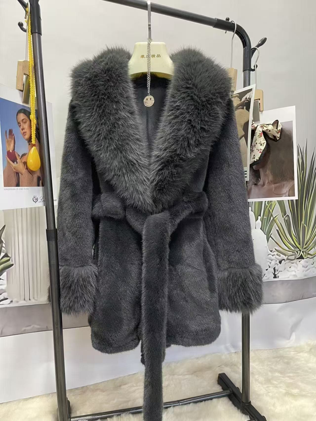 New Autumn/Winter Faux Mink Fur Mid-Length Luxury Style Large Fur Collar Plus Size Faux Fur Coat for Women Cross-Border Edition