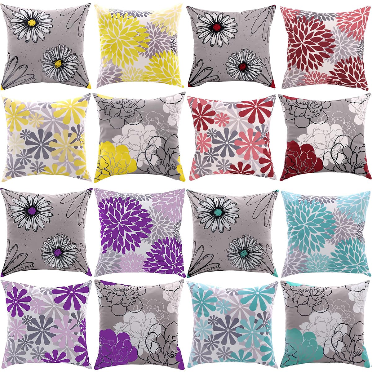 Amazon Hot Selling Turquoise and Grey Daisy Decorative Living Room Sofa Pillow Case Linen Material