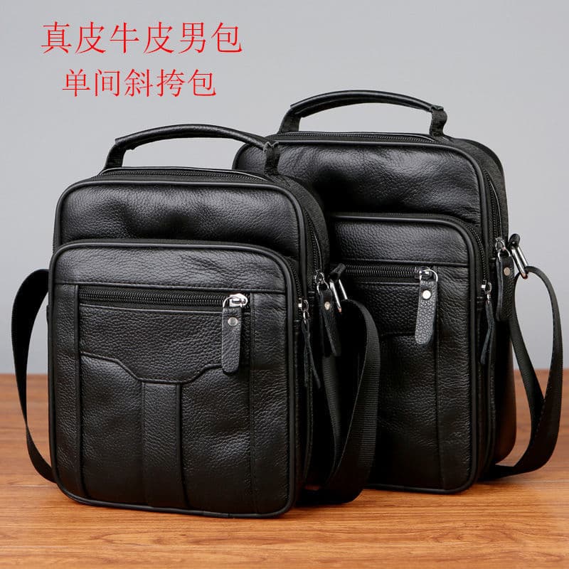 Single Shoulder Genuine Leather Crossbody Bag for Men, Multifunctional Large Capacity Business Travel Messenger Bag, Cashier Style