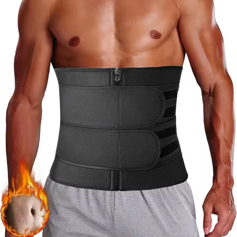 Men's Neoprene Waist Trimmer, Zipper, Double-Layer Sweat Compression, Abdominal Compression, Shaping Belt