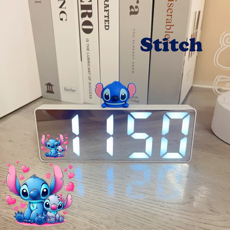 New Cartoon Stitch Stitch Mirror Digital LED Alarm Clock Multifunctional Desktop Silent Student Smart Alarm Clock