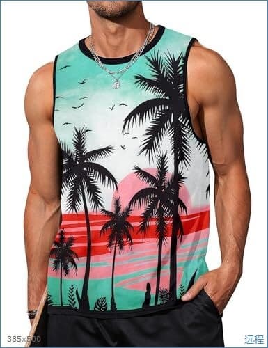 2026 Cross-Border Summer Beach Vacation New Palm Print Muscle Gym Workout Casual Men's Vest