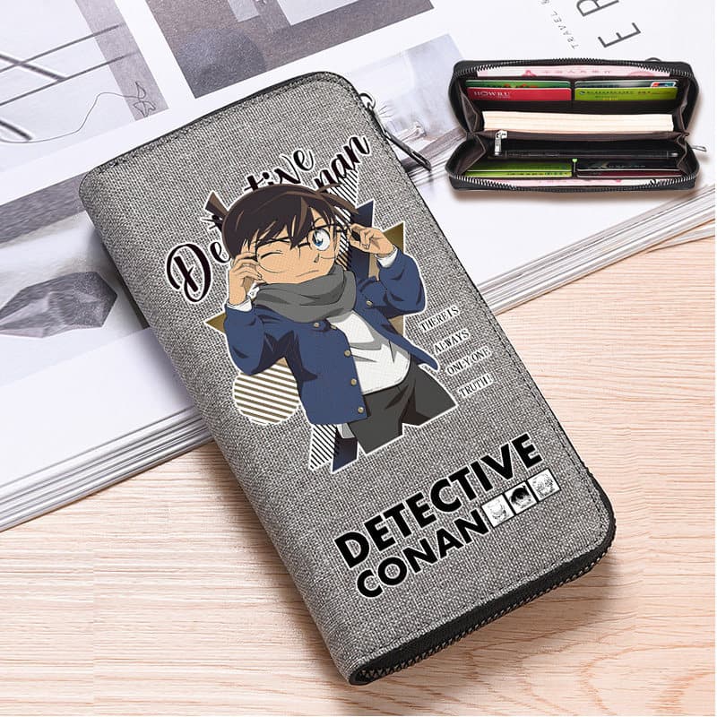 Detective Conan Wallet for Male College Students, Female Cartoon Student Card Holder, Children's Boys Trendy Canvas Coin Purse Long