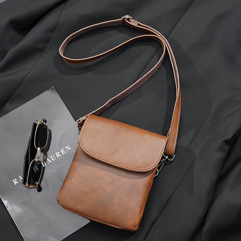Crazy Horse PU Leather Small Bag Korean Style Men's Bag Fashion Casual Backpack Trendy Shoulder Crossbody Bag