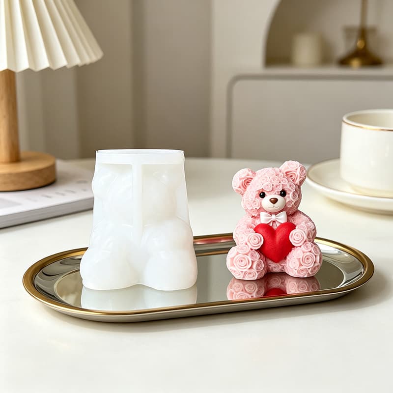 Bow rose bear hug love scented candle silicone mold diy plaster ornament baking cake mold