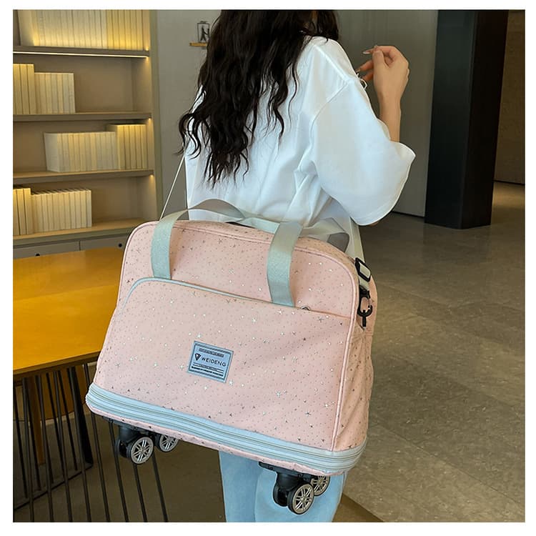 Expandable Large Capacity Detachable Swivel Wheel Travel Bag, Korean Star Pattern, Versatile Single Shoulder Crossbody Storage Bag, Portable