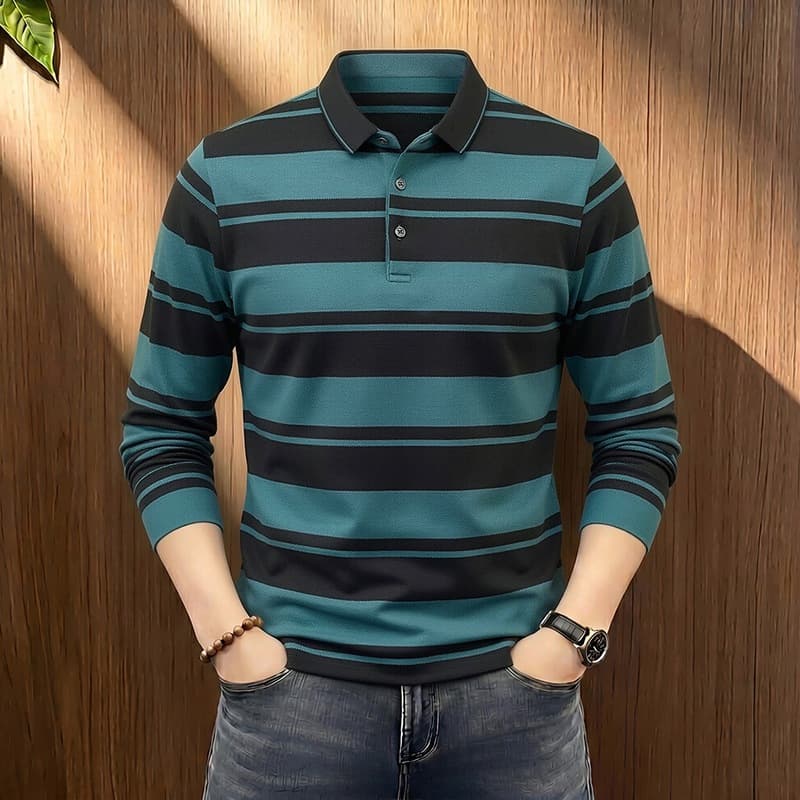 Long-sleeved t-shirt men's trendy autumn lapel casual loose business men's long-sleeved polo shirt t-shirt breathable top