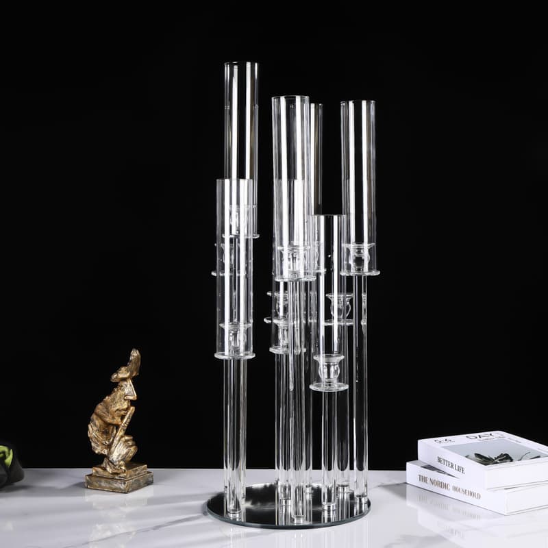 European Crystal Candle Holder Hotel Decorative Glass Candle Holder Aisle Lamp Runway Setup Wedding Table 5-Arm Candelabra