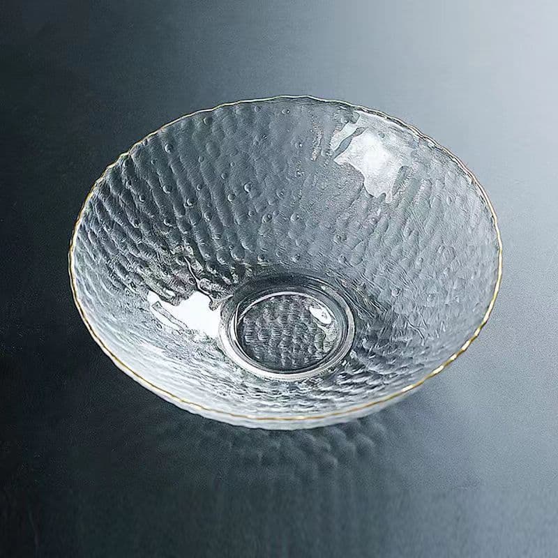 Jin Sheng Yuan Hammered Glass Bowl Gold Rimmed for Dessert Soup Instant Noodles Hot Food Breakfast Salad Fruit Vegetable Home Use