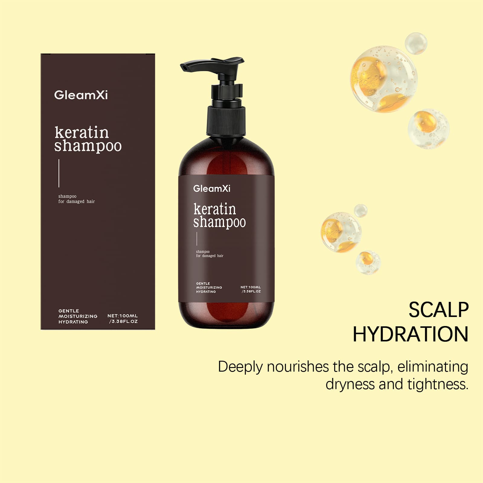 Gleamxi Keratin Shampoo Gentle Scalp Cleansing Refreshing Hair Silky Smooth Shampoo