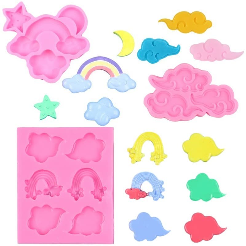 Cartoon Cloud Rainbow Chocolate Fondant Cake Decoration Mold, Clay Resin Small Accessory Silicone Mold