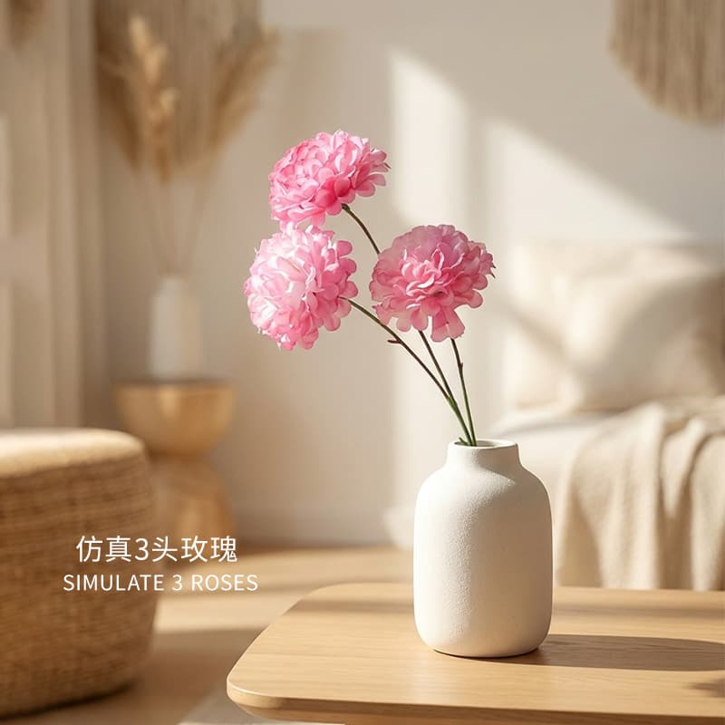 Artificial Cream Snowball Wedding Floral 3-Head Mini Hydrangea Wedding Flower Arrangement Table Decoration Fake Flowers
