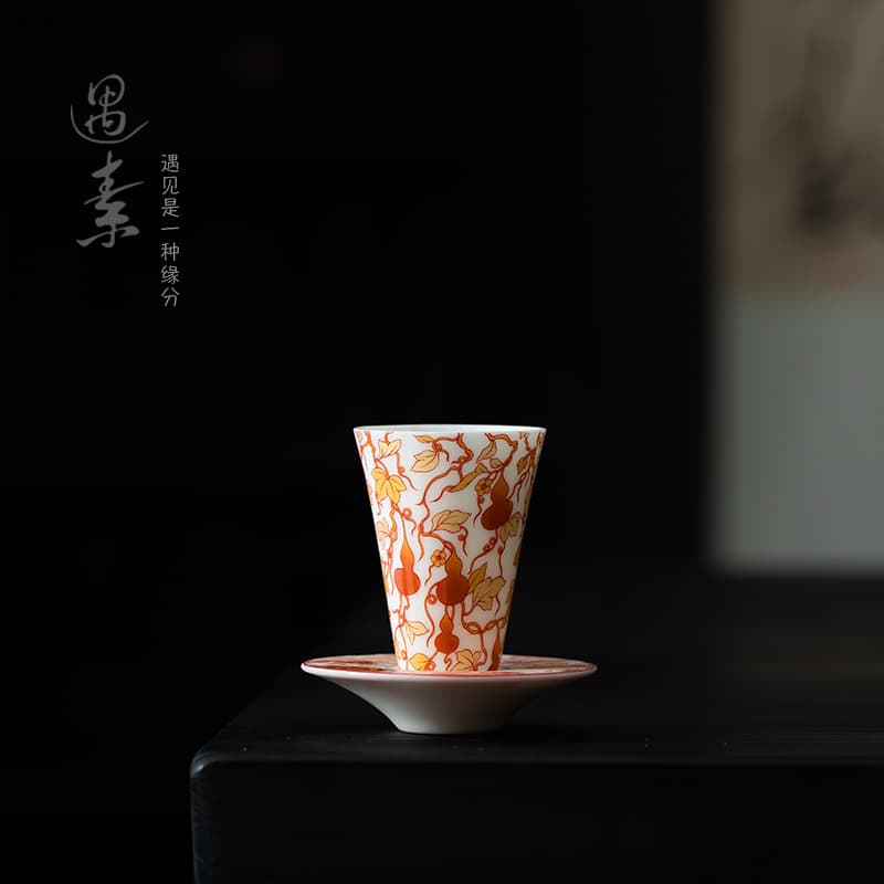 Ceramic Tea Cup Master Cup, Single Cup, White Porcelain Overglaze Color Tea Cup, Master Cup, Kung Fu Tea Set, National Style with Saucer, Tea Ceremony Cup