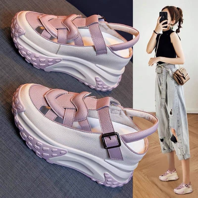 2026 New Thick-Soled Sandals for Women, Summer Korean Style Fashion Roman Shoes, Hollow-Out Height-Increasing Wedge Heels, Versatile Trendy Women's Shoes