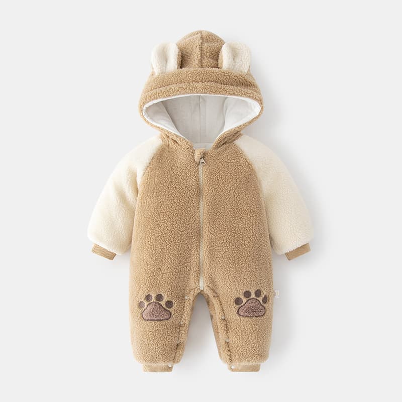 Thickened Fleece Lined Baby Romper Outfit Autumn Winter Children Cute Outwear Cotton Harai Long Sleeve Zipper Closure Romper