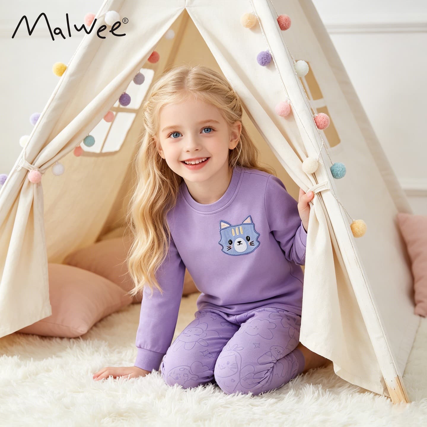 Cross-border Malwee New 3-8 Years Girls Set Soft Skin-Friendly European and American Toddler Kids Pajamas Homewear