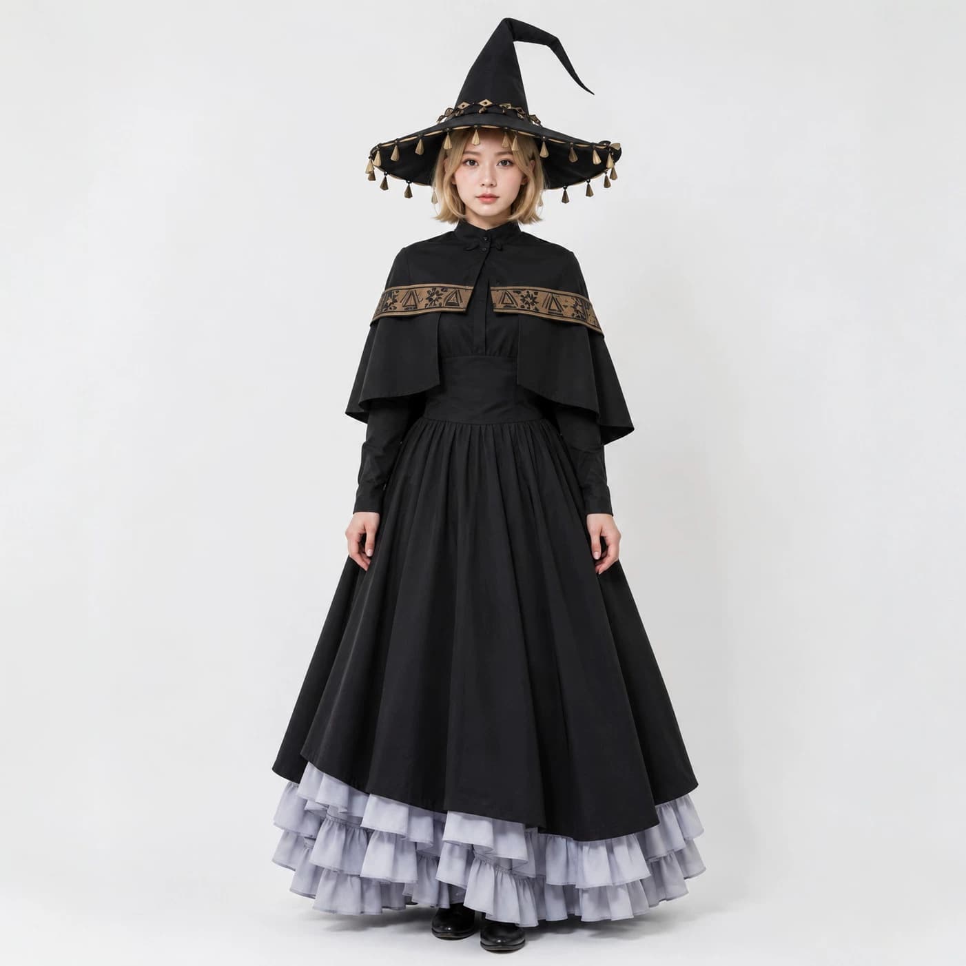 Ancient Witch Cos Long Dress Set Retro Dark Lolita Witch Cloak Wizard Hat Halloween Cosplay