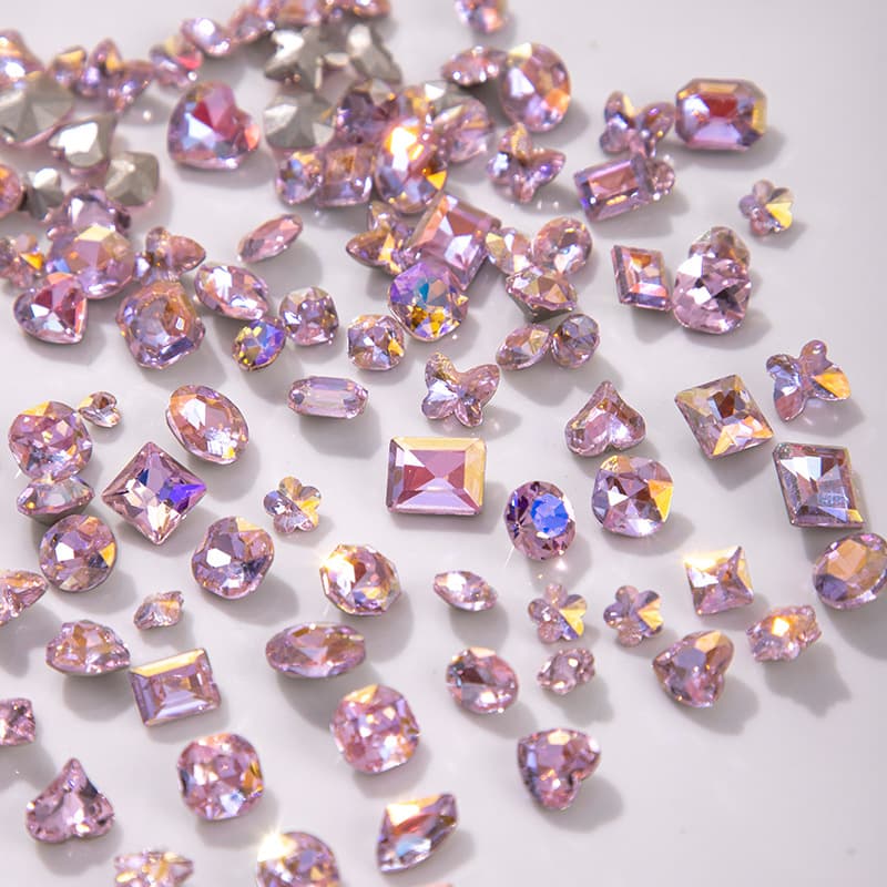 Cognac Pink Crystal Rhinestone Pointed Bottom Nail Art Decor, Pink Sweet and Cute Style Nail Art Fat Square Wholesale
