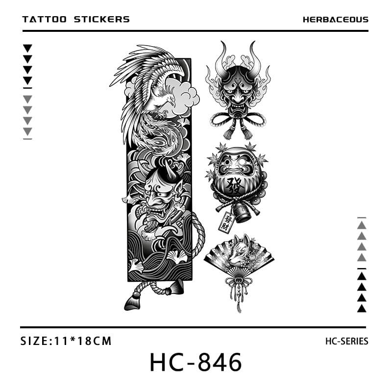 Japanese Ukiyo-e Tattoo Sticker Retro Hardcore with Auspicious Vibe Temporary Tattoo Creates Daily Japanese Trendy Atmosphere