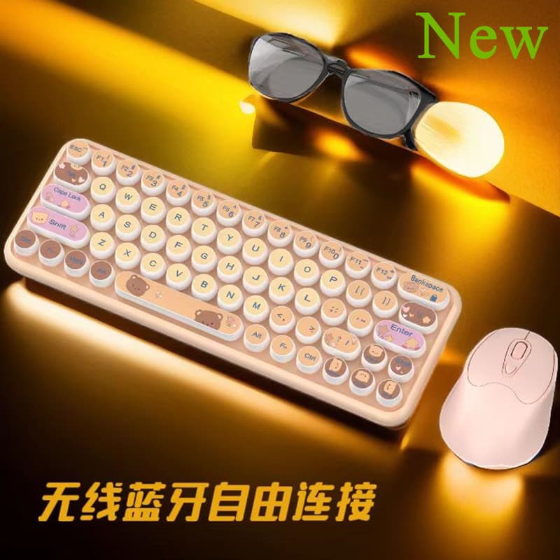 Girls Office Wireless Bluetooth Mechanical Keyboard Mouse Set Gradient Color Computer Notebook Film Mechanical Keyboard Mouse
