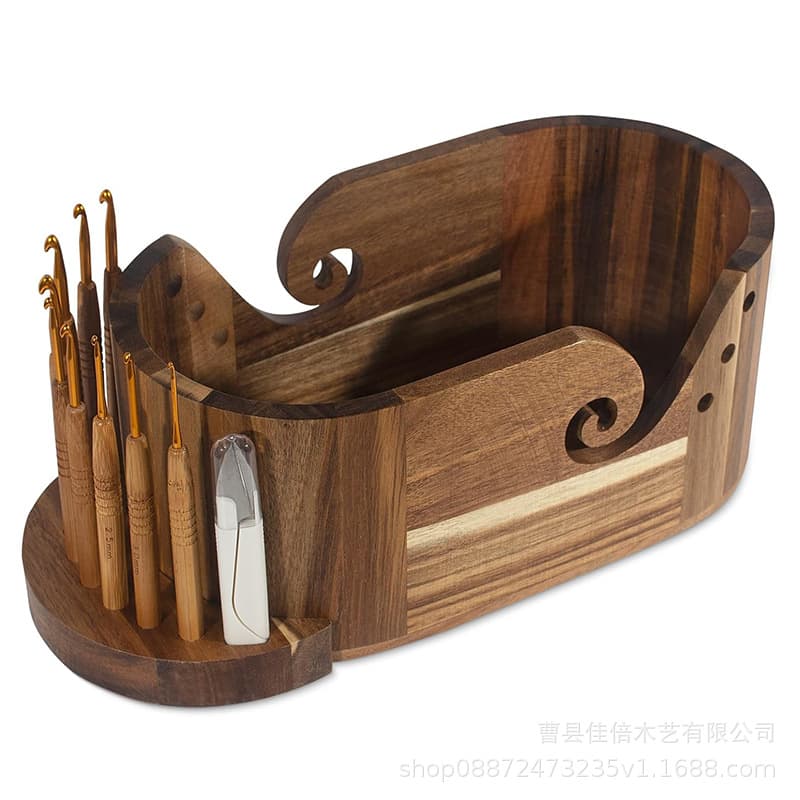New Wooden Yarn Bowl Hand Knitting Crochet Storage Box Yarn Holder Oval Yarn Bowl for Knitting Enthusiasts