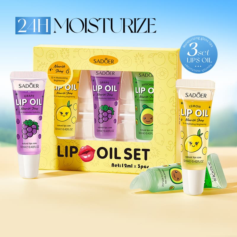 Cross-border moisturizing and glossy lip oil set, avocado grape lemon lip balm, foreign trade skin care products wholesale