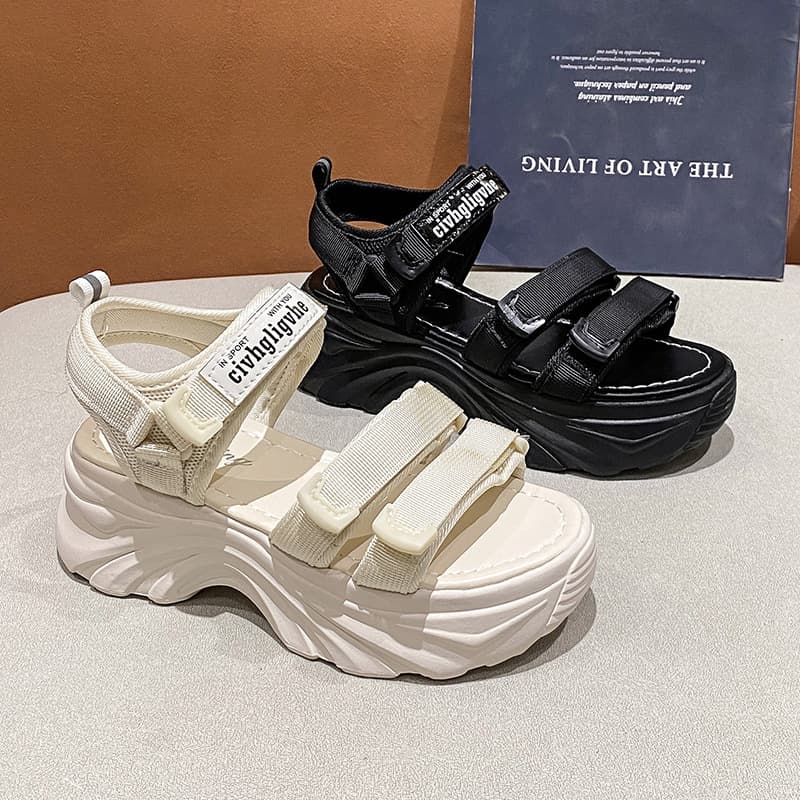 New Summer Korean Ins Style Thick Sole Hook-and-Loop Sports Sandals for Women and Students