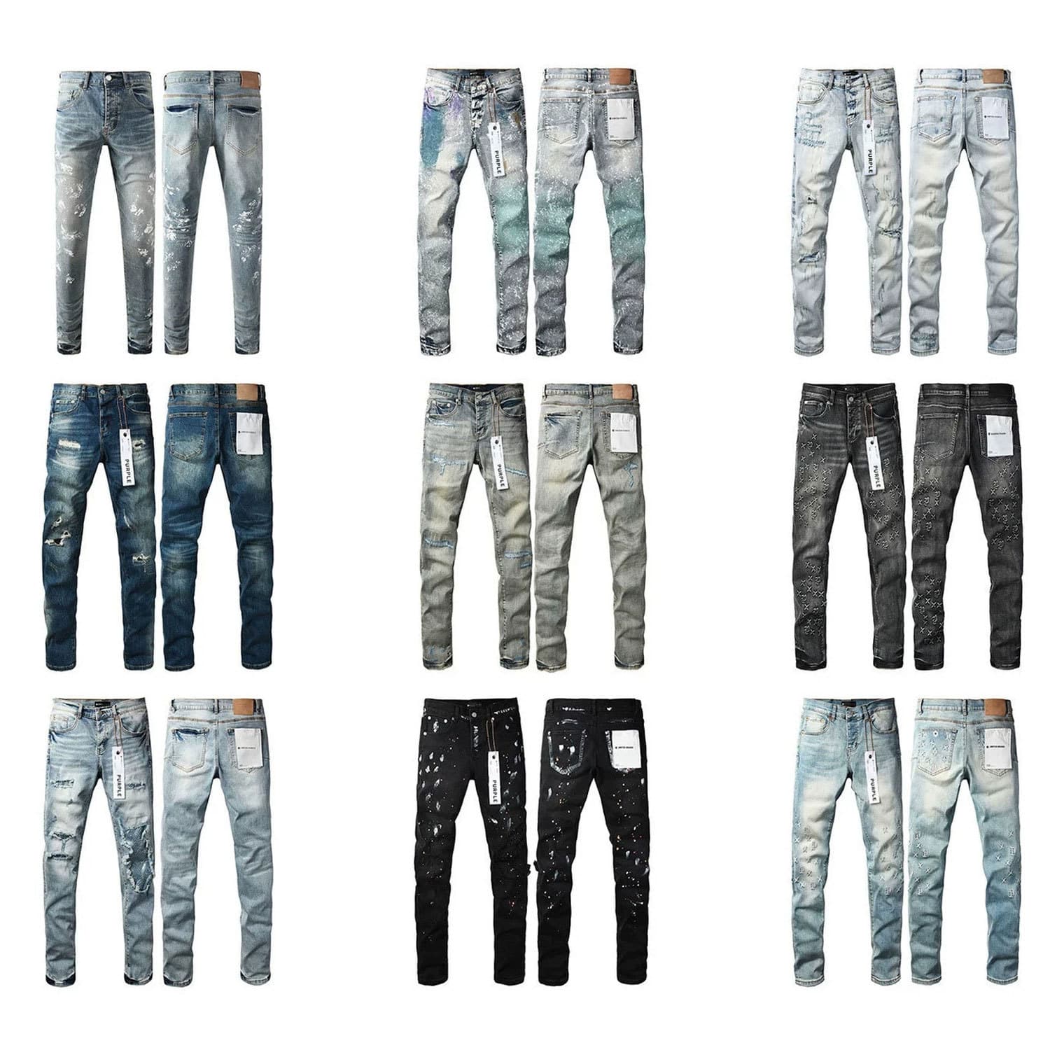 European and American trendy brand LIMITED PURPLE JEANS jeans Fashion Purple brand ripped straight-leg skinny pants