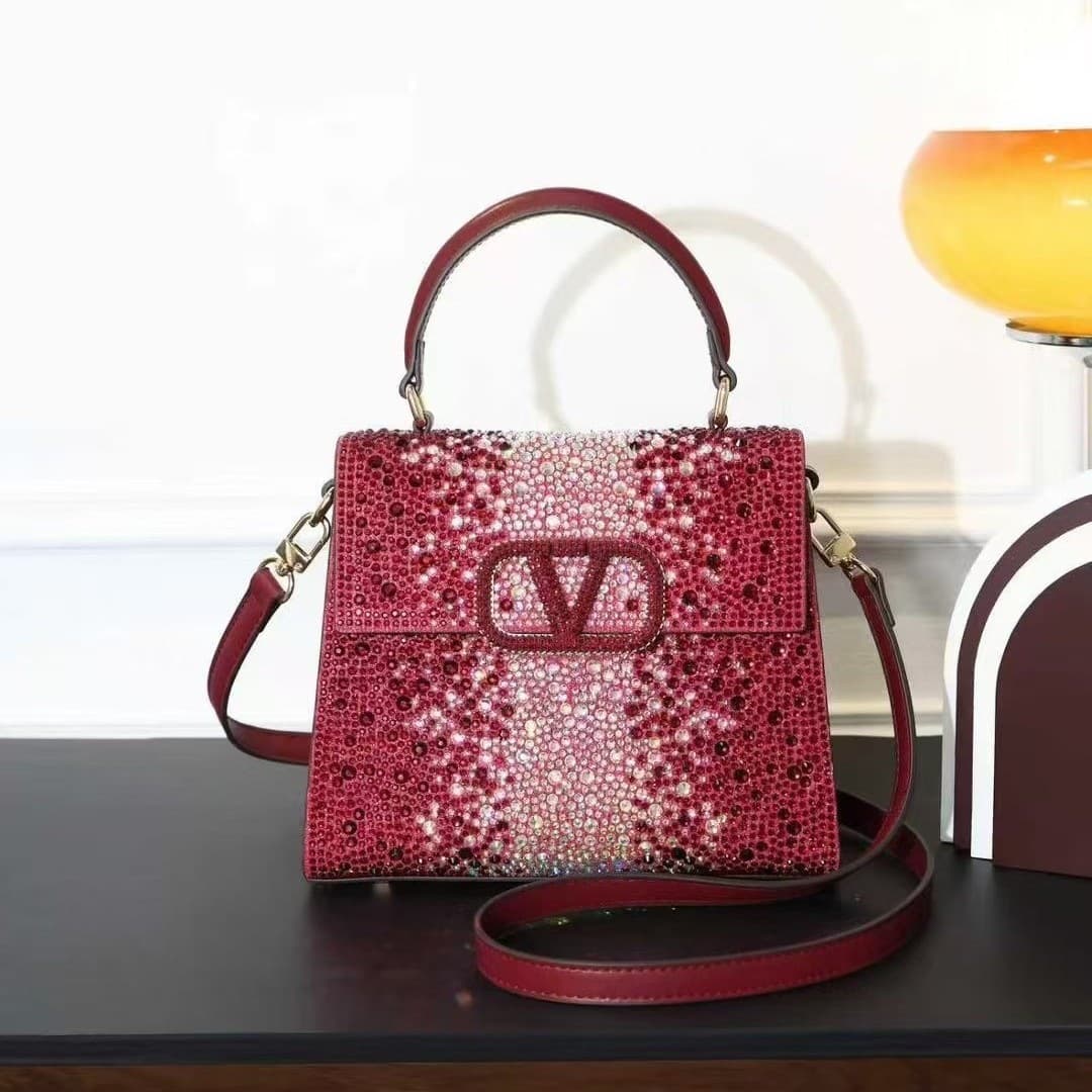 2025 Rhinestone Crystal Chain Handbag Vintage Brass Magnetic Button Shoulder Crossbody Small Square Bag New Premium