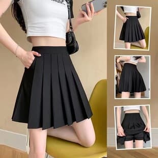 Pocket Pleated Skirt Half Skirt Elastic Waist Stretchy Short Skirt Women Plus Size Slimming Versatile Skirt Pants