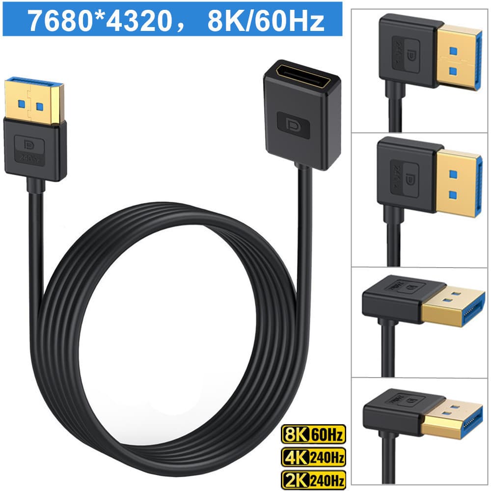 Flexible Silicone Material Version 1.4 Right Angle DP Male to Female Extension Cable 8K@60Hz Compatible with 4K@165Hz 2K@240Hz