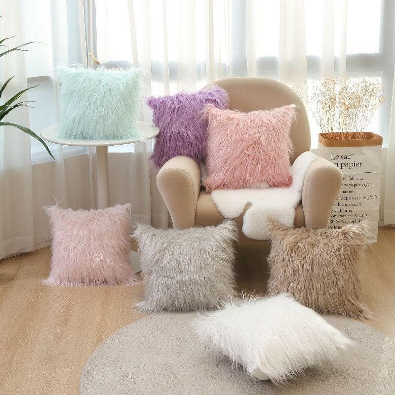 Nordic ins style plush pillow modern simple beach wool sofa cushion cute lumbar cushion solid color pillow