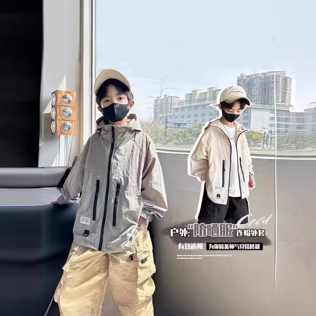 2025 Boys' Summer Sun Protection Clothing, Outer Wear, Breathable, Lightweight, UV-protective, Thin Style