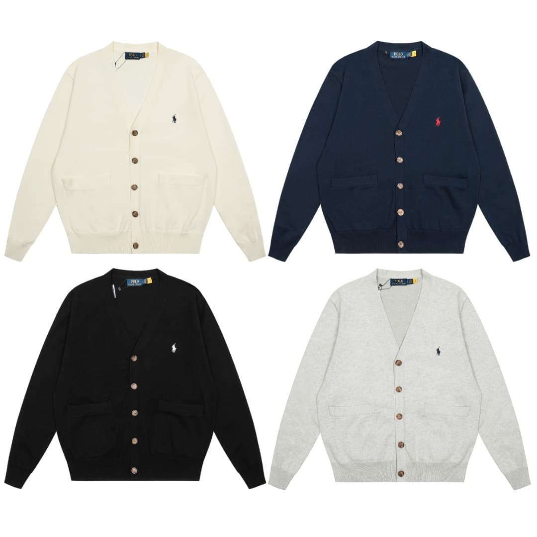New Winter RL Polo Pony Button Cardigan Business Casual Sweater Men's Pure Cotton Knit