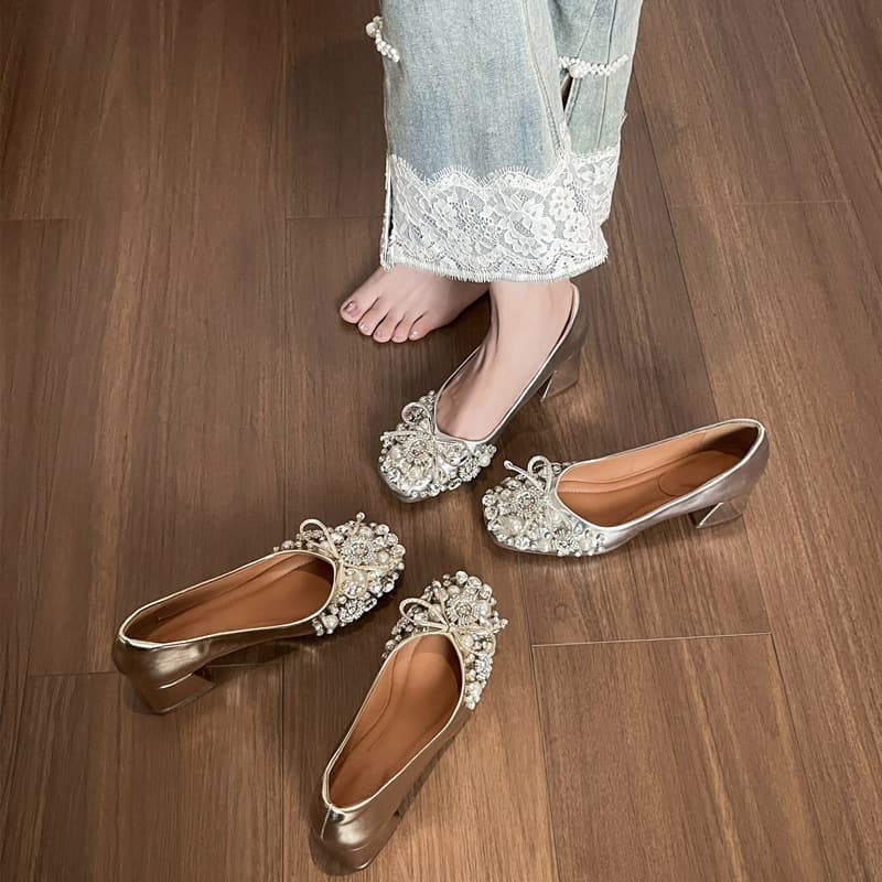 Crystal Shoe Perfect Match with Skirt Chunky Heel French Single Shoes Women 2025 New Autumn Gentle Style Evening High Heel Women's Shoes