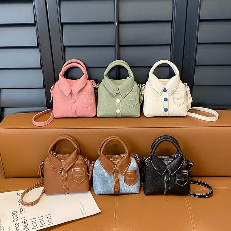 Solid color mini children's bag, Korean style, niche and unique design, girls' handbag, 2025 new fashionable shirt bag