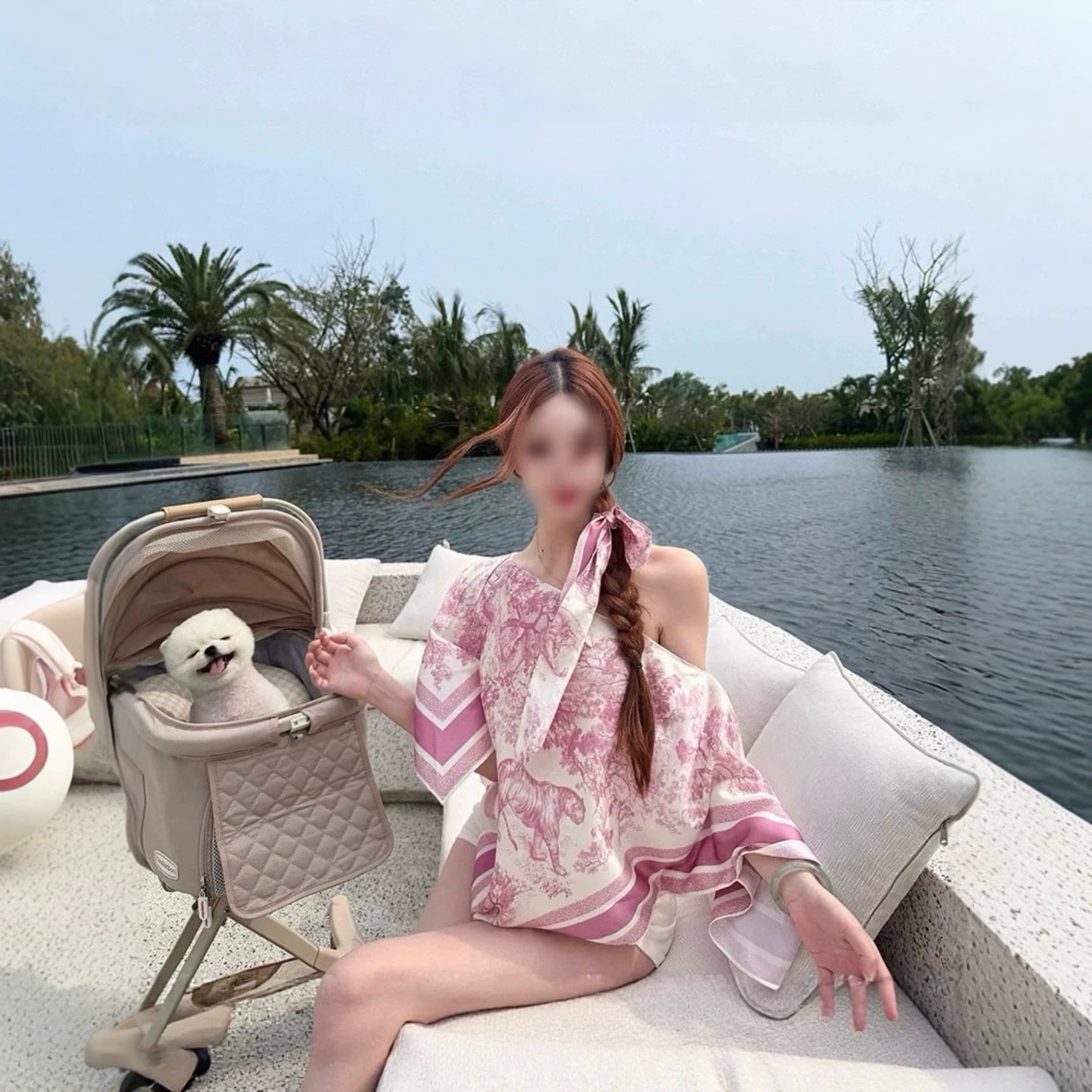 Nanyou Women's 2026 Summer New Pink and White Animal Print High-End Scarf-Style Top