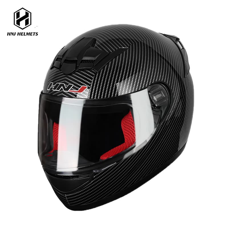 HNJ Motorcycle Helmet Cross-Border Hot Selling Carbon Fiber Pattern Full Face Helmet Unisex Four Seasons Universal Electric Vehicle Safety Helmet Cap