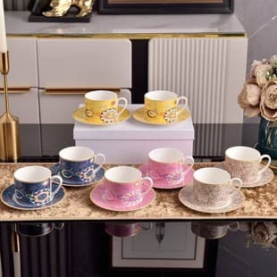 New D-Coffee Cup Bone China Cup Set Light Luxury Home Breakfast Cup Bestie Ceramic Water Cup Gift Wholesale