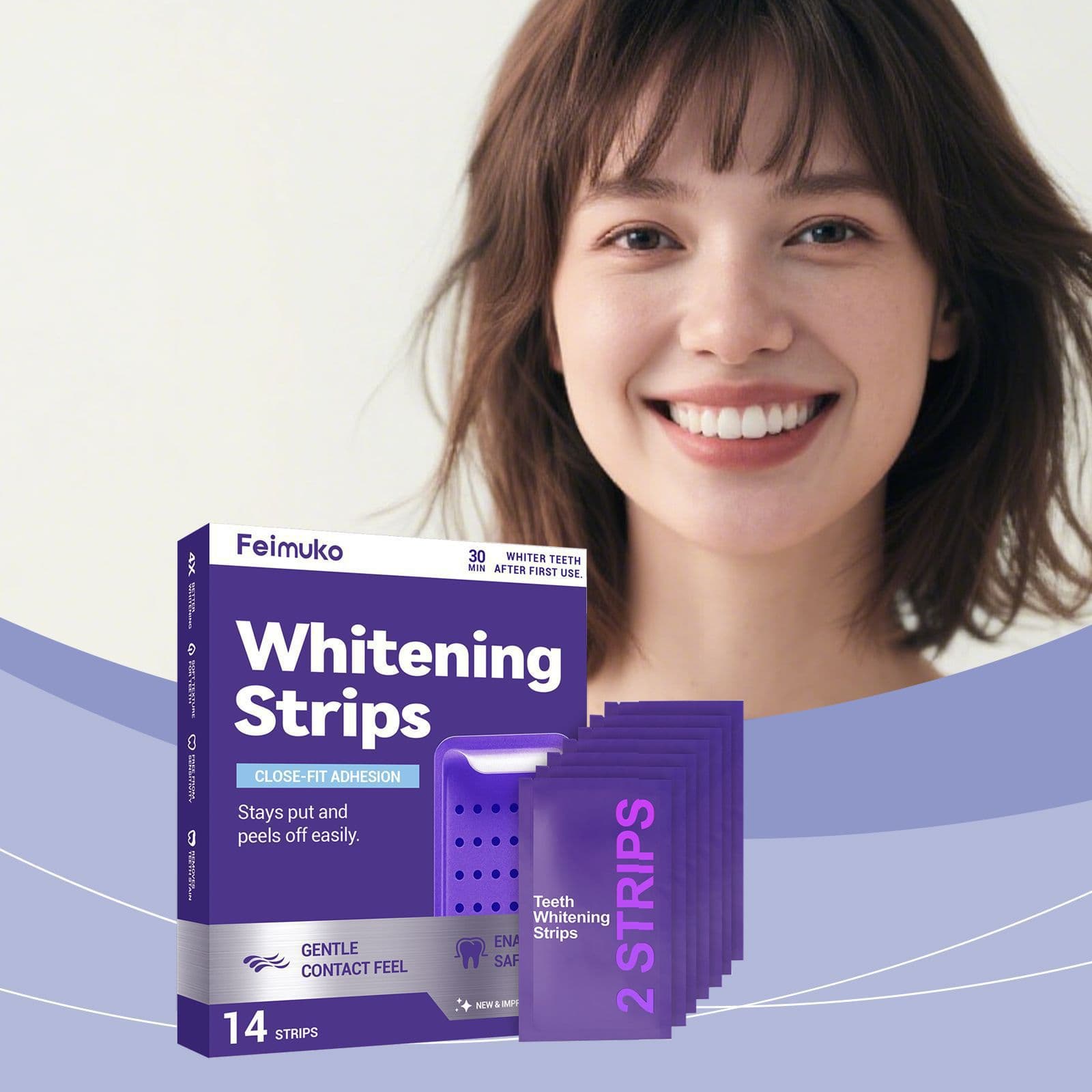 Cross-border Feimuko Purple Brightness Care Teeth Whitening Strips, Easy to Use, Portable, Suitable for Home Oral Care