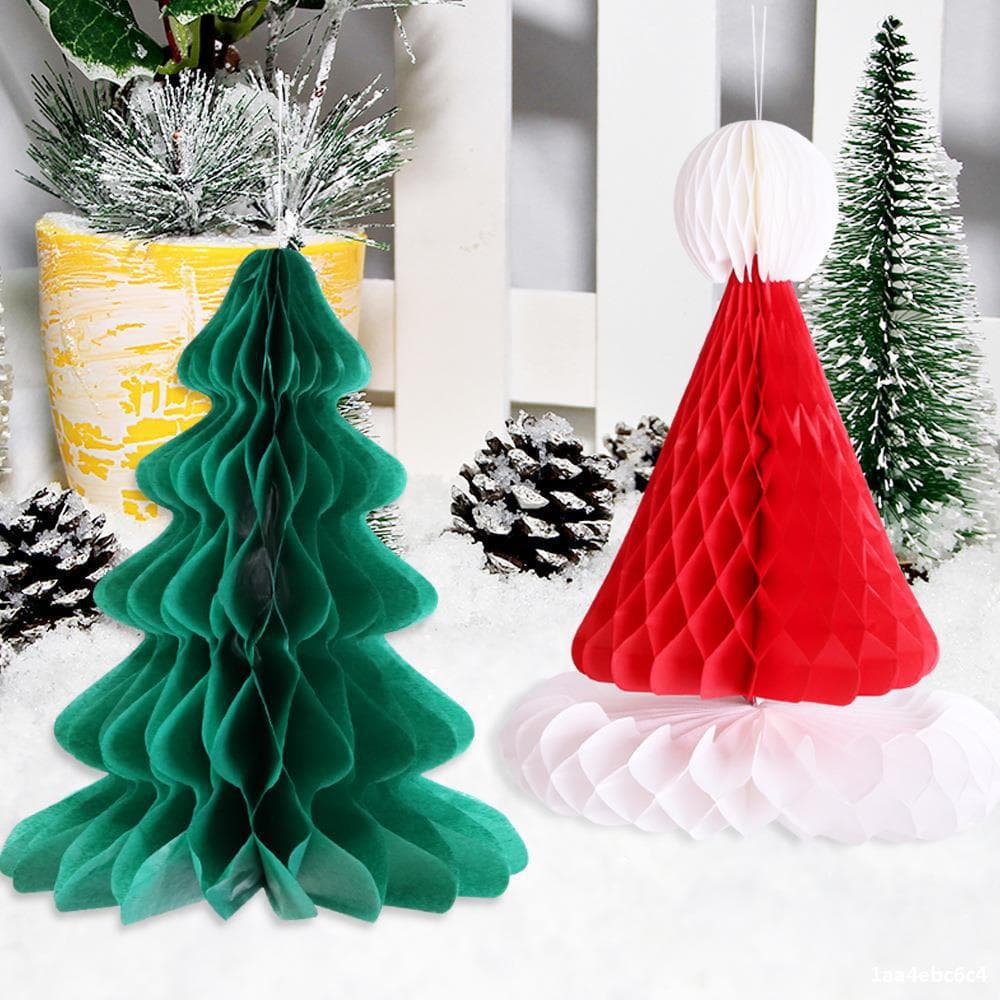 New Christmas Decoration Honeycomb Paper Christmas Tree Santa Hat Christmas Party Decoration Honeycomb Ball