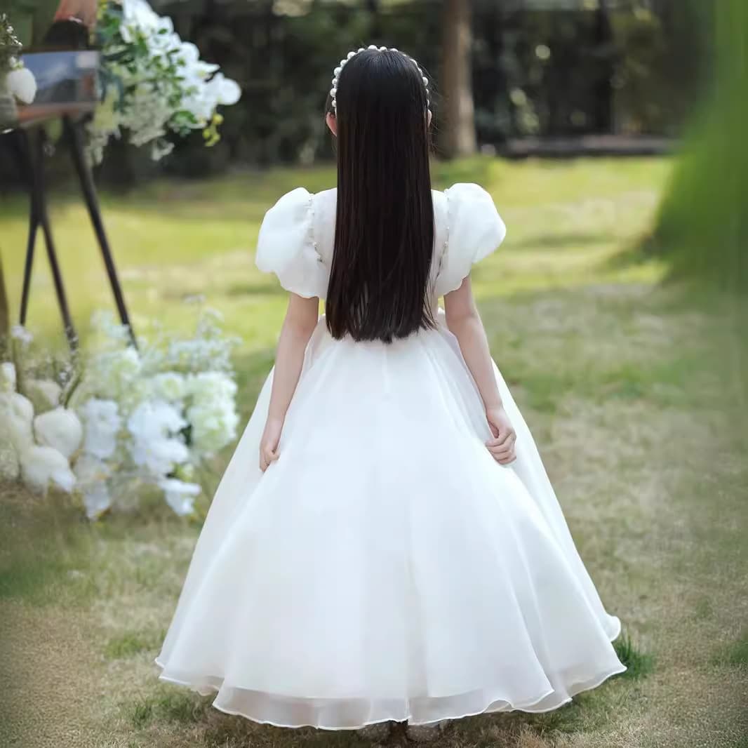 Children's Formal Dress White Girl Princess Gown Wedding Flower Girl Piano Performance Outfit Summer