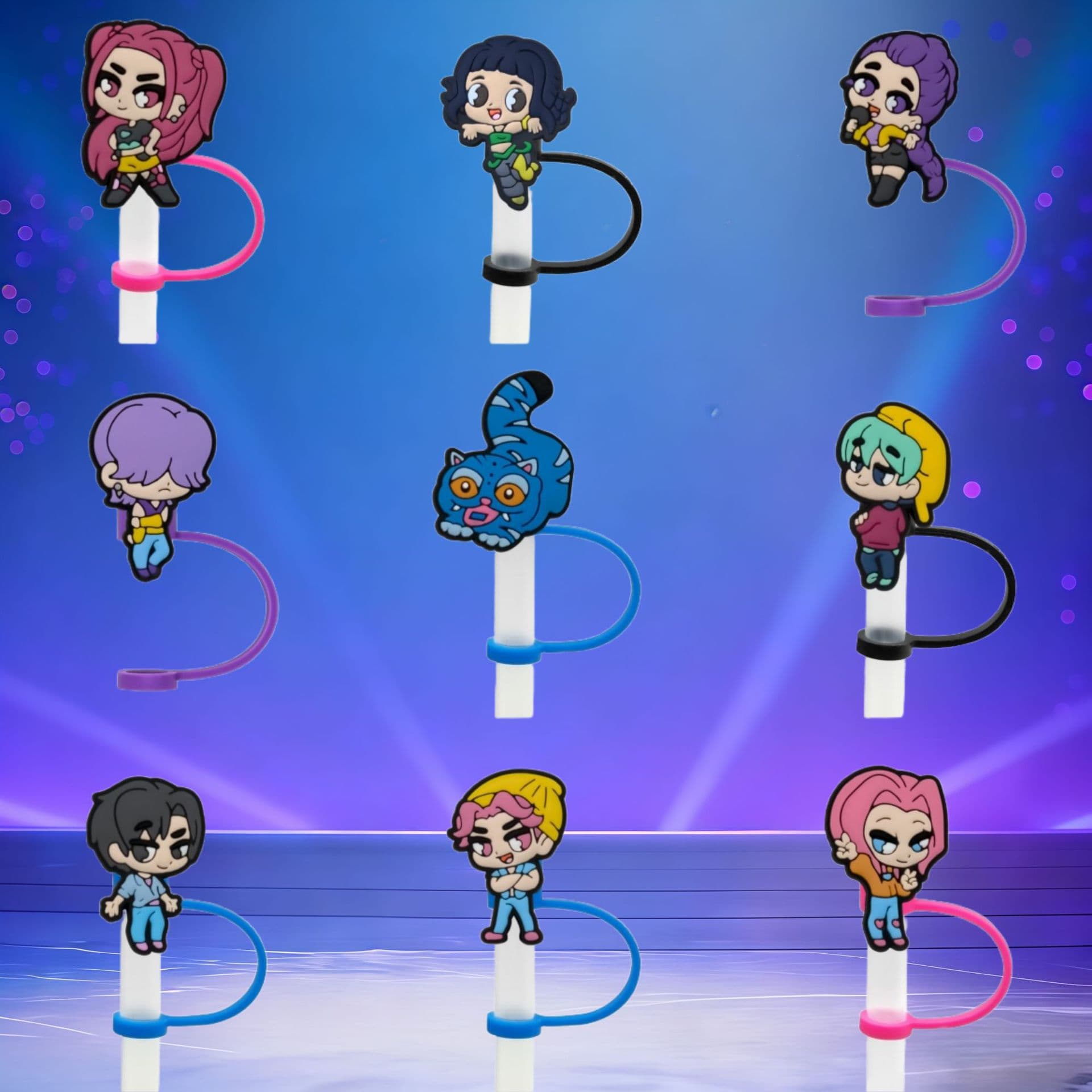 Cross-border Gothic Style Silicone Straw Caps with Music Girl Group Theme and Retro Magic Elements, Dust-proof Straw Covers