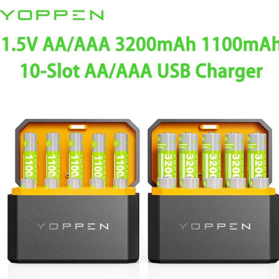 10-slot AA/AAA lithium battery charger 1.5V size 5 and size 7 universal smart fast charging multi-slot
