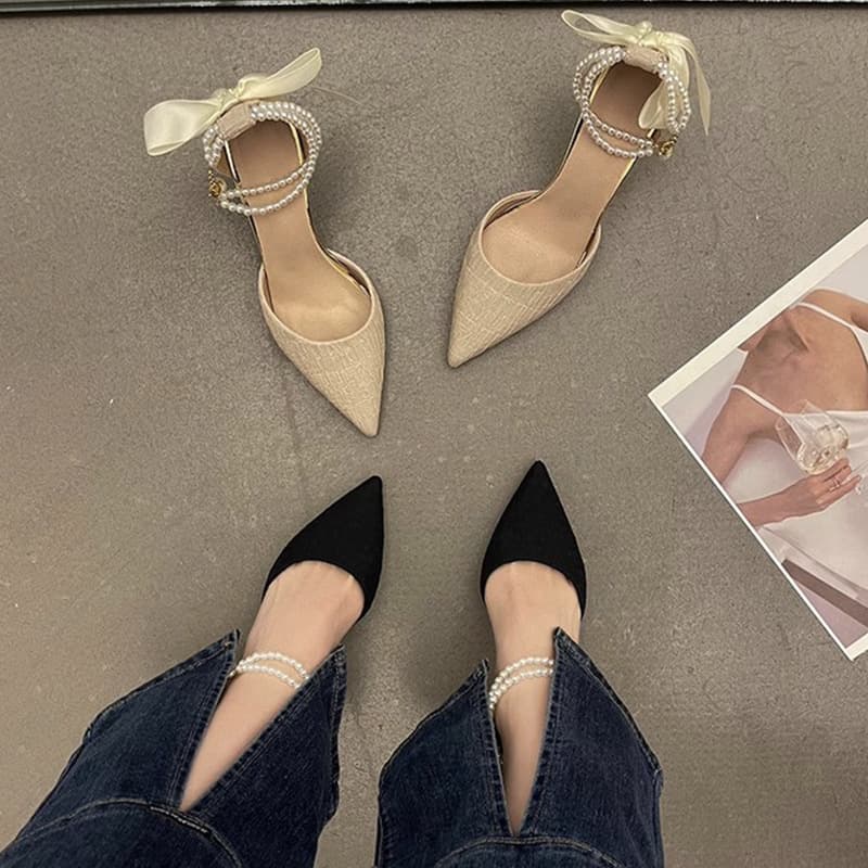 Fashionable High Heels Women's Spring and Summer 2024 New Pointed Stiletto Bow Toe Hollow Sandals